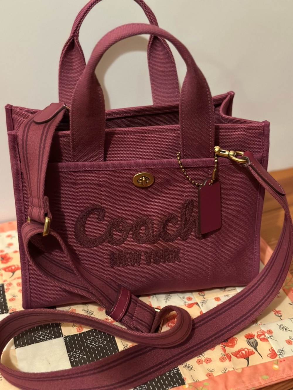 Coach Plum Canvas Crossbody Tote with Gold Hardware